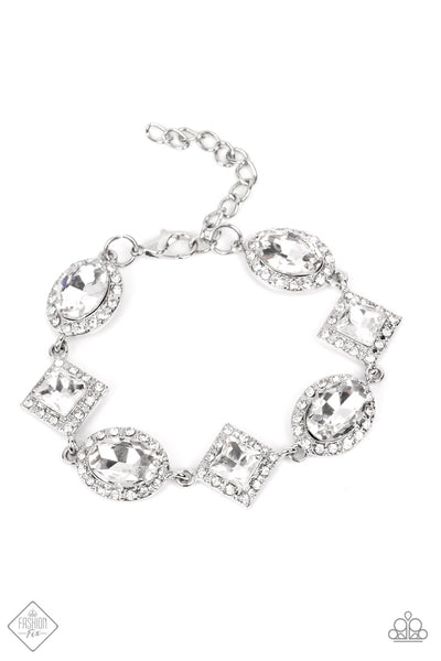 DECADE OF DAZZLE - WHITE GEM RHINESTONE SILVER BRACELET - PAPARAZZI FASHION FIX SEPTEMBER 2022