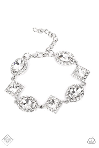 DECADE OF DAZZLE - WHITE GEM RHINESTONE SILVER BRACELET - PAPARAZZI FASHION FIX SEPTEMBER 2022