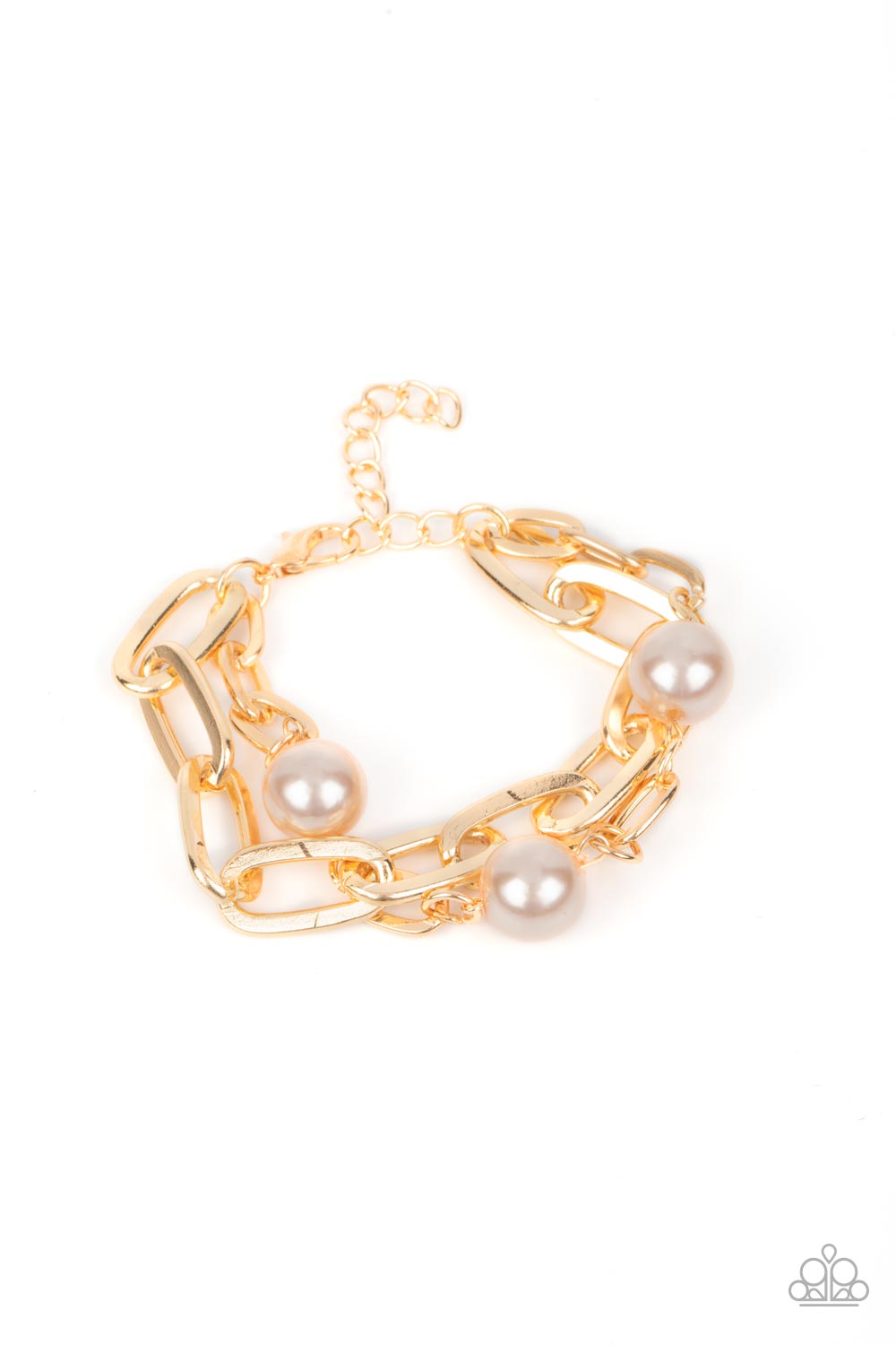 NAUTICAL MILEAGE - WHITE  PEARL GOLD CHAIN BRACELET - PAPARAZZI