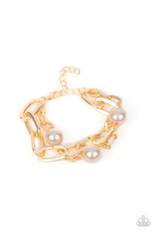 NAUTICAL MILEAGE - WHITE  PEARL GOLD CHAIN BRACELET - PAPARAZZI