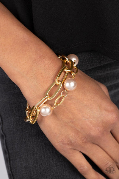 NAUTICAL MILEAGE - WHITE  PEARL GOLD CHAIN BRACELET - PAPARAZZI