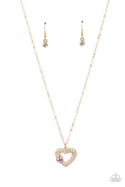 BEDAZZLED BLISS - MULTI IRIDESCENT GEM GOLD HEART NECKLACE - PAPARAZZI