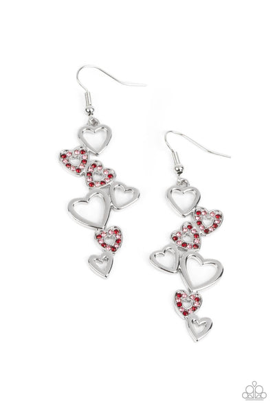 SWEETHEART SERENADE - MULTI PINK AND RED SIVER HEART EARRINGS - PAPARAZZI