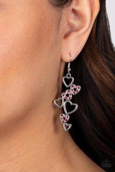 SWEETHEART SERENADE - MULTI PINK AND RED SIVER HEART EARRINGS - PAPARAZZI