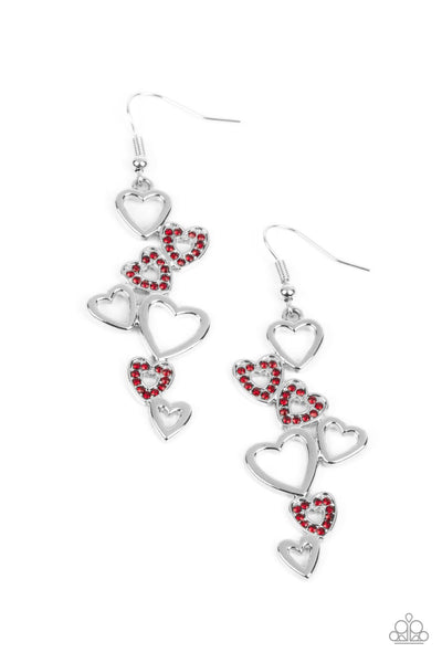 SWEETHEART SERENADE - RED AND SILVER HEART EARRINGS - PAPARAZZI
