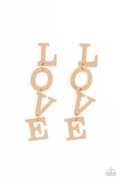 L-O-V-E - GOLD LOVE POST EARRINGS - PAPARAZZI