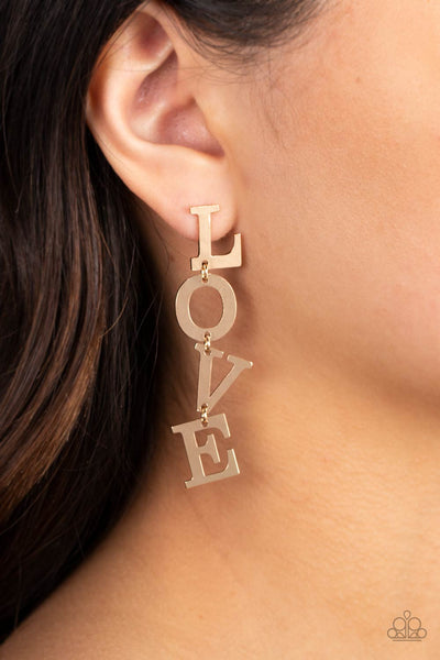 L-O-V-E - GOLD LOVE POST EARRINGS - PAPARAZZI