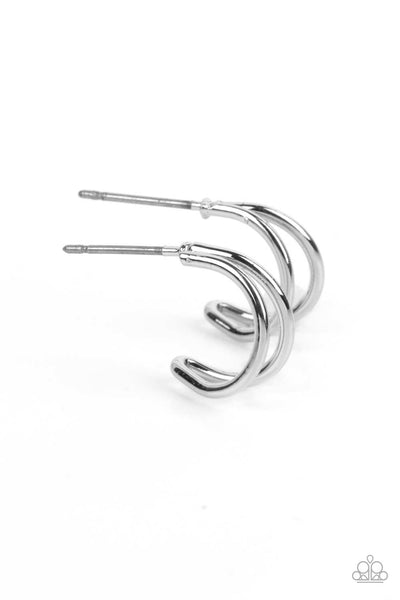 CHARMING CRESCENTS - SILVER TINY DOUBLE HOOP EARRINGS - PAPARAZZI