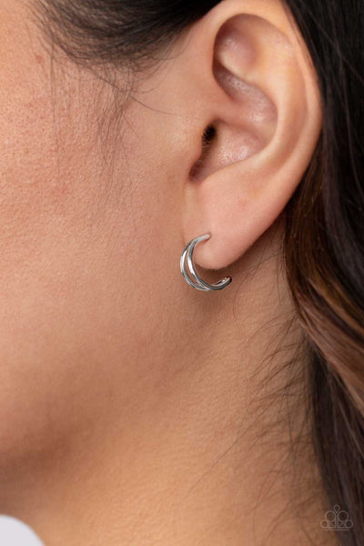 CHARMING CRESCENTS - SILVER TINY DOUBLE HOOP EARRINGS - PAPARAZZI