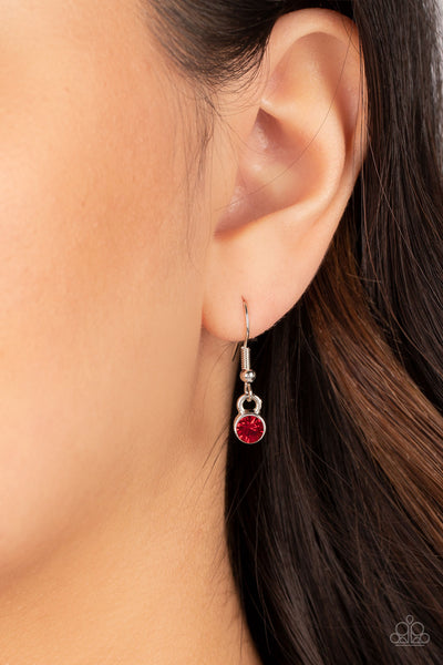 DAINTY DARLING - RED RHINESTONE HEART SILVER NECKLACE - PAPARAZZI