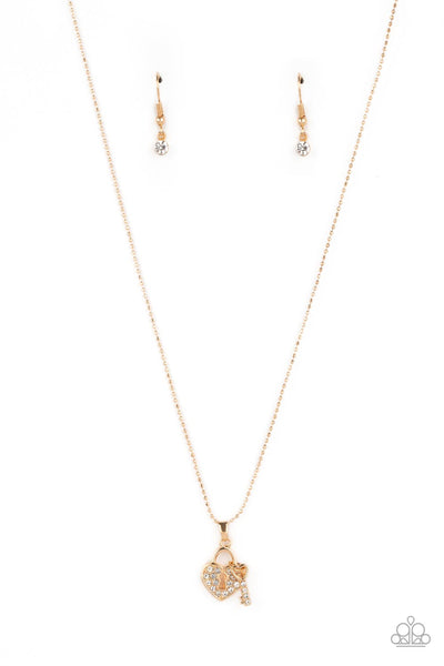 YOU HOLD MY HEART - GOLD LOCK AND KEY HEART NECKLACE - PAPARAZZI