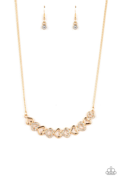SPARKLY SUITOR - GOLD HEART RHINESTONE NECKLACE - PAPARAZZI