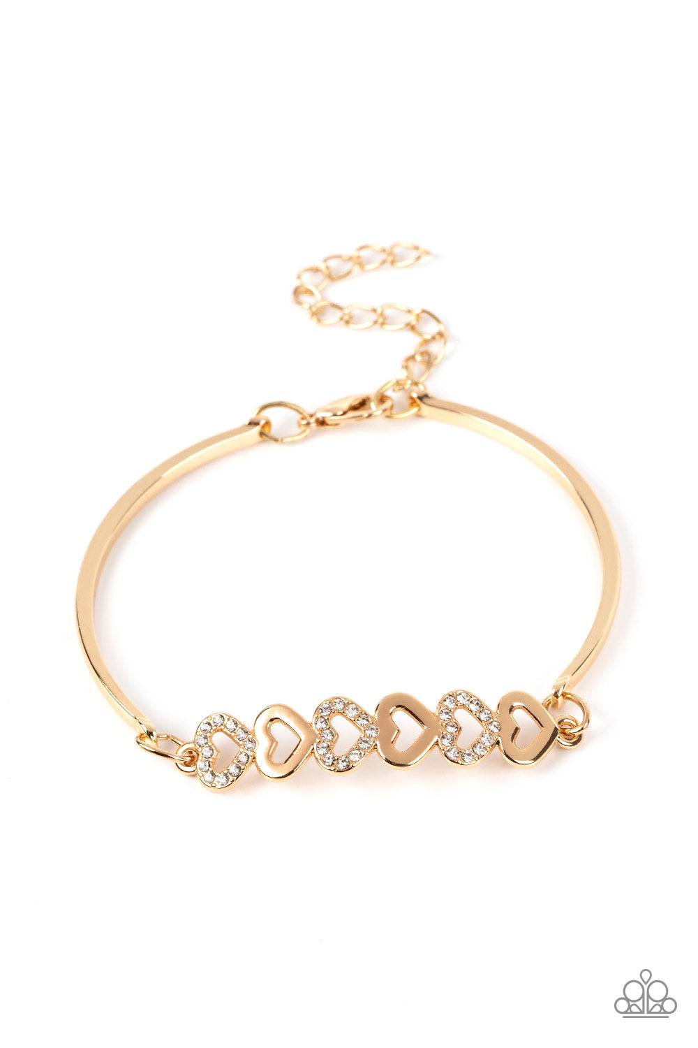 ATTENTIVE ADMIRER - GOLD HEART RHINESTONE BRACELET - PAPARAZZI