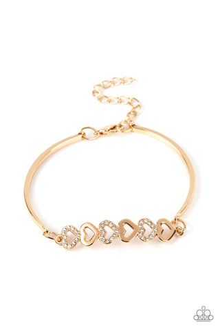 ATTENTIVE ADMIRER - GOLD HEART RHINESTONE BRACELET - PAPARAZZI