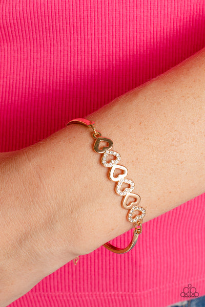 ATTENTIVE ADMIRER - GOLD HEART RHINESTONE BRACELET - PAPARAZZI