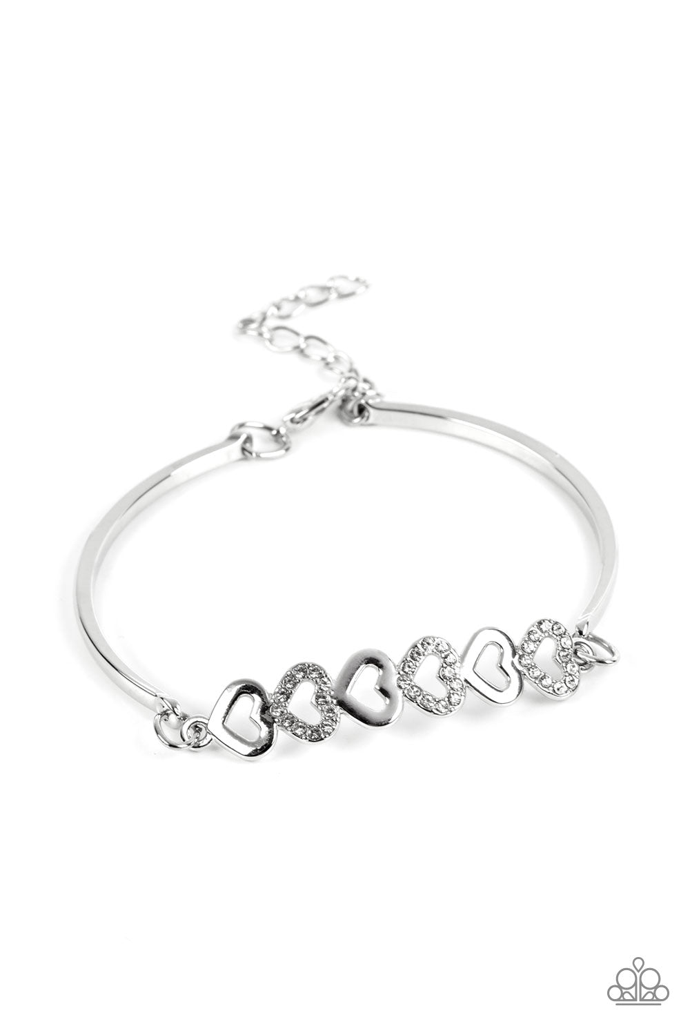 ATTENTIVE ADMIRER - WHITE RHINESTONE SILVER HEART BRACELET - PAPARAZZI
