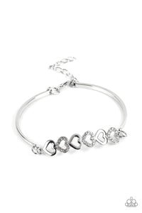 ATTENTIVE ADMIRER - WHITE RHINESTONE SILVER HEART BRACELET - PAPARAZZI