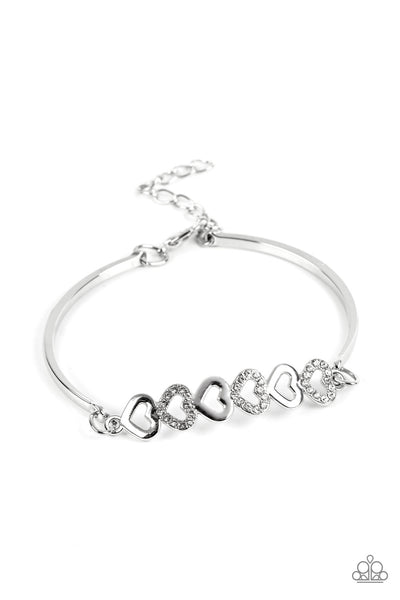ATTENTIVE ADMIRER - WHITE RHINESTONE SILVER HEART BRACELET - PAPARAZZI
