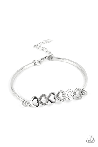 ATTENTIVE ADMIRER - WHITE RHINESTONE SILVER HEART BRACELET - PAPARAZZI