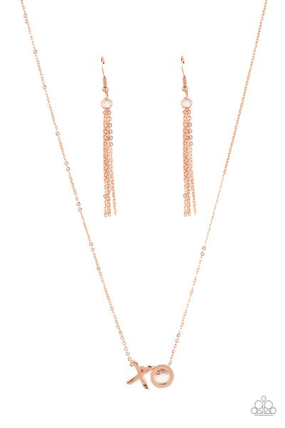 HUGS AND KISSES - COPPER SHINY XO DAINTY NECKLACE - PAPARAZZI