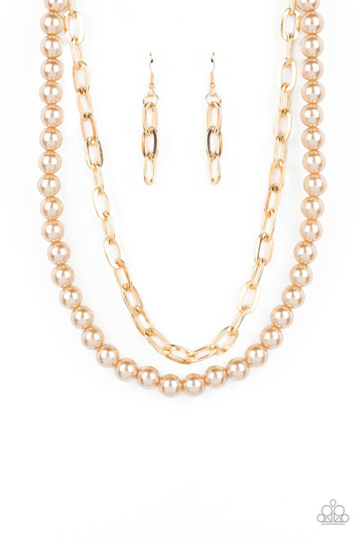 SUBURBAN YACHT CLUB - BROWN PEARL GOLD CHAIN LAYERED NECKLACE - PAPARAZZI