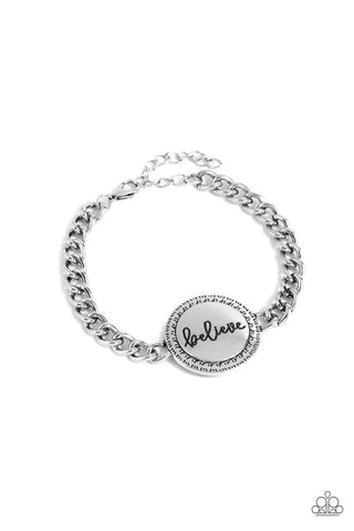 HOPE AND FAITH - SILVER BELIEVE INSPIRATIONAL BRACELET - PAPARAZZI