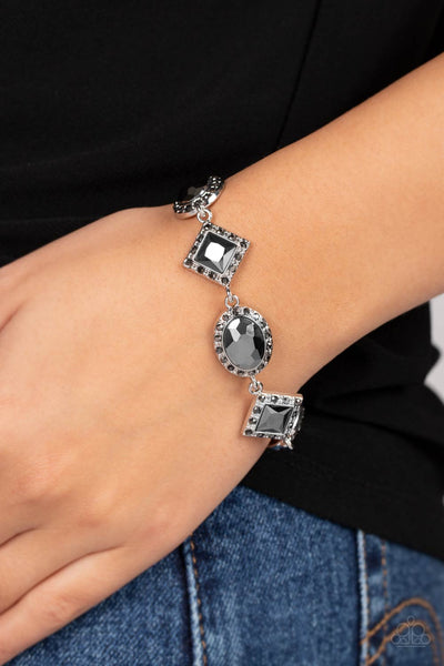 DECADE OF DAZZLE - SILVER HEMATITE GEM BRACELET - PAPARAZZI