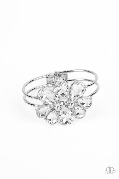 DAUNTLESS IS MORE - WHITE GEM SILVER HINGED BRACELET - PAPARAZZ