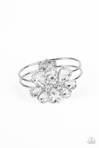 DAUNTLESS IS MORE - WHITE GEM SILVER HINGED BRACELET - PAPARAZZ