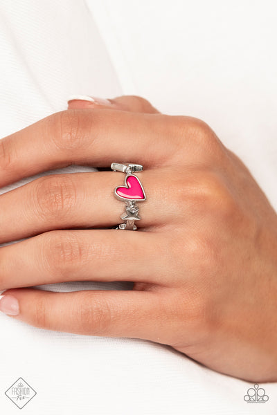 CONTEMPORARY CHARM - PINK HEART SILVER RING - PAPARAZZI FASHION FIX SEPTEMBER 2022