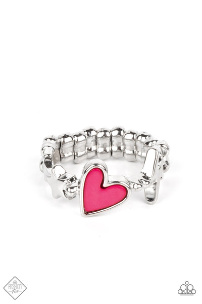 CONTEMPORARY CHARM - PINK HEART SILVER RING - PAPARAZZI FASHION FIX SEPTEMBER 2022