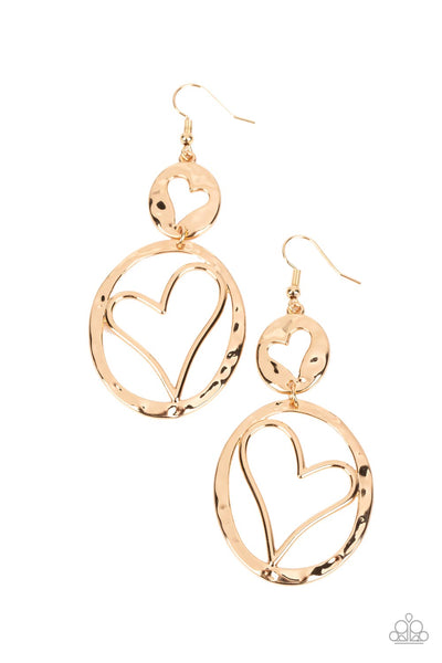 ENCHANTING ECHO - GOLD HEART OVAL EARRINGS - PAPARAZZI
