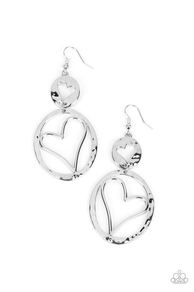 ENCHANTING ECHO - SILVER HEART CIRCLE EARRINGS - PAPARAZZI