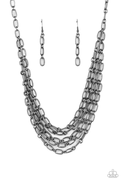 HOUSE OF CHAIN - BLACK GUNMETAL LAYERED SHORT NECKLACE - PAPARAZZI