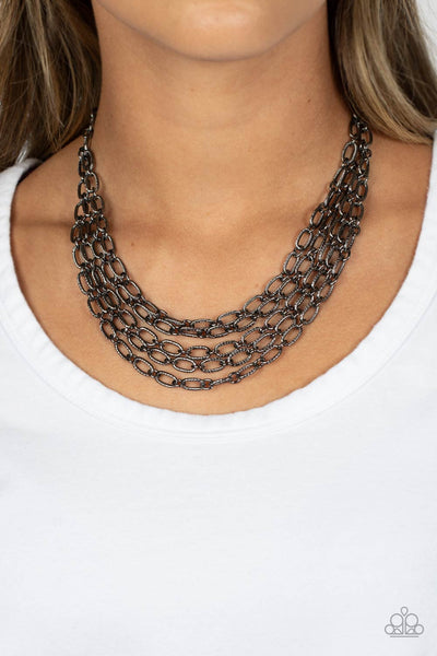HOUSE OF CHAIN - BLACK GUNMETAL LAYERED SHORT NECKLACE - PAPARAZZI