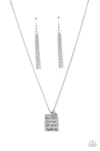 DIVINE DEVOTION - SILVER "HE LOVED US" STAMPED NECKLACE - PAPARAZZI