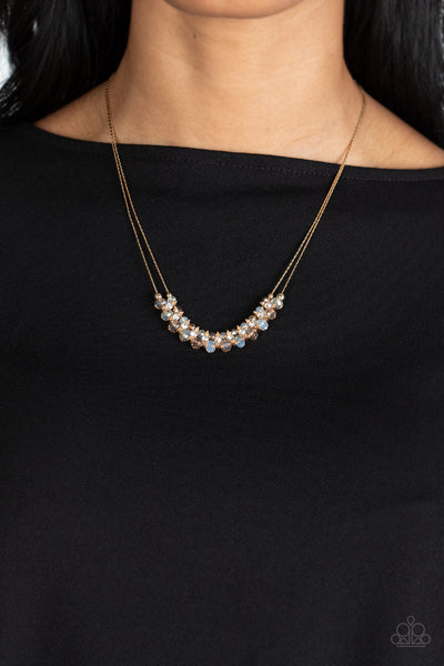 SHIMMERING HIGH SOCIETY - BROWN BEAD GOLD SHORT NECKLACE - PAPARAZZI