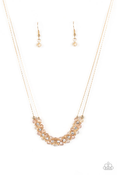 SHIMMERING HIGH SOCIETY - BROWN BEAD GOLD SHORT NECKLACE - PAPARAZZI