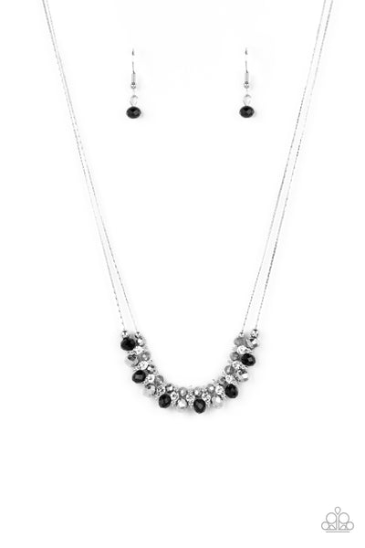 SHIMMERING HIGH SOCIETY - BLACK WHITE SMOKY BEAD SILVER NECKLACE - PAPARAZZI