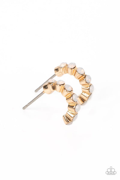 CAREFREE COUTURE - GOLD OPALESCENT RHINESTONE TINY HOOP EARRINGS - PAPARAZZI
