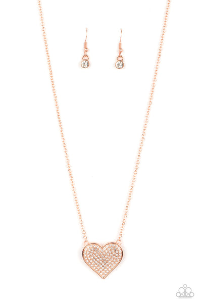 SPELLBINDING SWEETHEART - COPPER HEART WITH WHITE RHINESTONES NECKLACE - PAPARAZZI