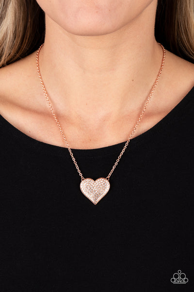 SPELLBINDING SWEETHEART - COPPER HEART WITH WHITE RHINESTONES NECKLACE - PAPARAZZI