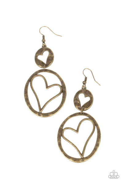 ENCHANTING ECHO - BRASS HEART CIRCLE EARRINGS - PAPARAZZI