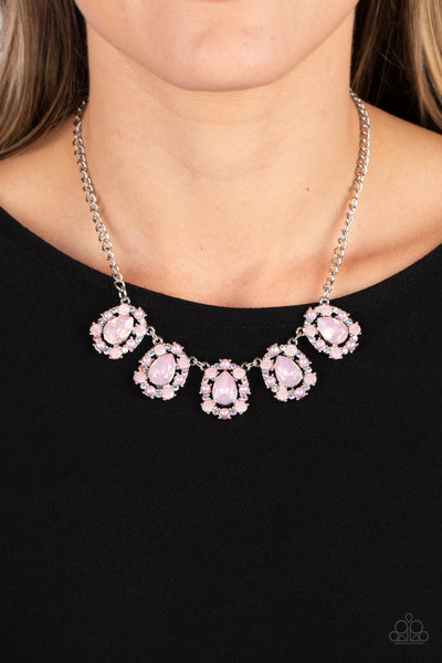 PEARLY POND - PINK OPALESCENT GEM AND PEARL SILVER NECKLACE - PAPARAZZI