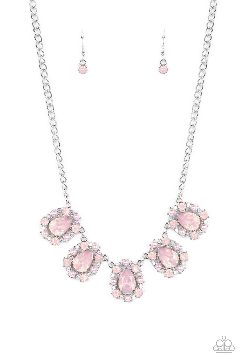 PEARLY POND - PINK OPALESCENT GEM AND PEARL SILVER NECKLACE - PAPARAZZI