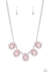 PEARLY POND - PINK OPALESCENT GEM AND PEARL SILVER NECKLACE - PAPARAZZI