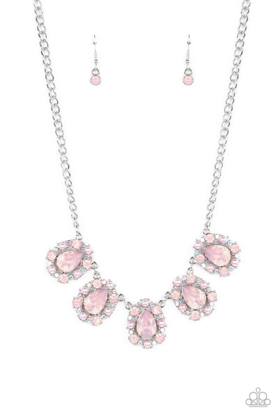 PEARLY POND - PINK OPALESCENT GEM AND PEARL SILVER NECKLACE - PAPARAZZI