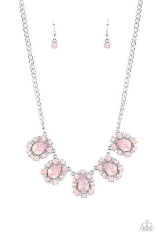 PEARLY POND - PINK OPALESCENT GEM AND PEARL SILVER NECKLACE - PAPARAZZI