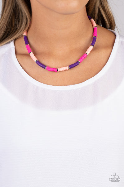 RAINBOW ROAD - PINK AND PURPLE DISC SILVER ACCENT NECKLACE - PAPARAZZI