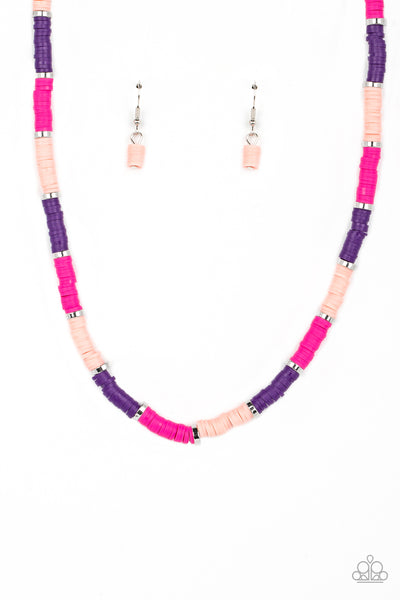 RAINBOW ROAD - PINK AND PURPLE DISC SILVER ACCENT NECKLACE - PAPARAZZI